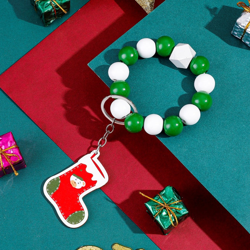 Wholesale Christmas Tree Beads Beaded Wrist Keychain